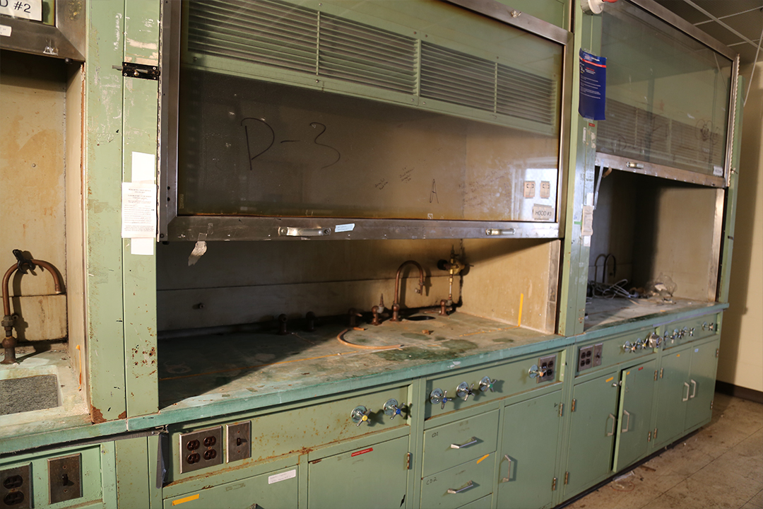 Most of the remediation efforts will focus on fumehoods like this, which were likely exposed to chemical agent.