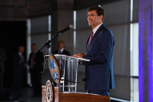Secretary of the Army Mark T. Esper spoke Aug. 24, 2018, in Austin, Texas, during activation of the Army Futures Command.