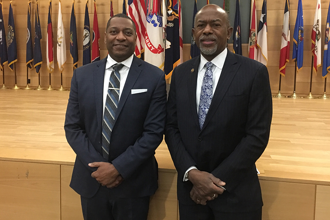 Eric L. Moore, Ph.D. director of CCDC Chemical Biological Center and Meharry Medical College President and CEO James Hildreth Sr. attend the Transfer of Authority ceremony. 