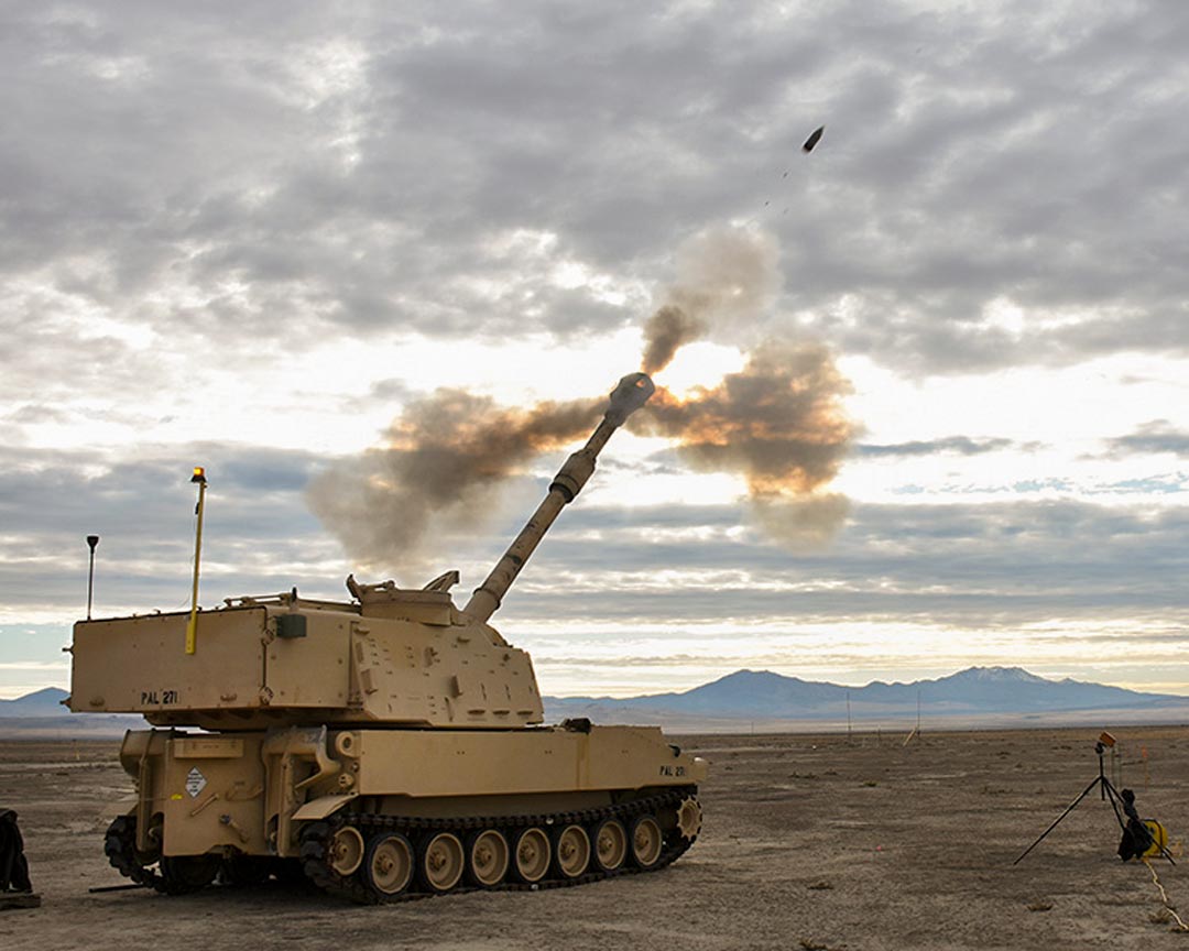 During the live-fire tests at Dugway Proving Ground, the M109A6 Paladin was used to fire M110A2 M155 Howitzer and M795 High Explosive rounds for the data collection event. Ground Combat Directorate, Yuma Proving Ground fired close to 200 rounds during the event.