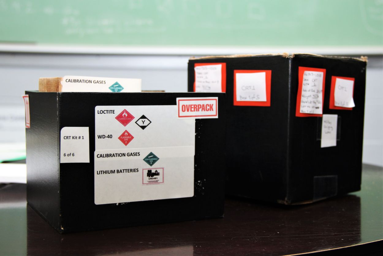 To clarify to stakeholders how the labeling system would work, the team developed tabletop models. These models also served as a more tangible example of the final product. (Photo by Shawn Nesaw, CCDC Chemical Biological Center)