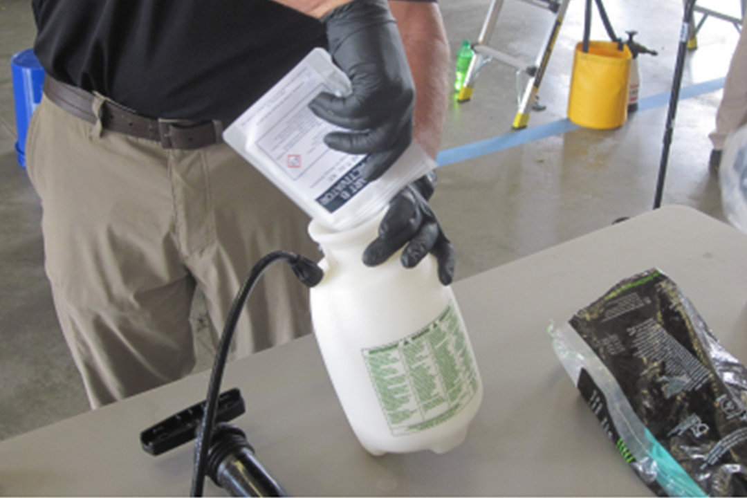 Decon Blend is mixed for use at a fire and police training session. The product was developed at tested at the CCDC Chemical Biological Center and transferred to a civilian partner for commercialization. It is lighter and takes up less space than most conventional liquid decontamination products like bleach or hydrogen peroxide-based products.