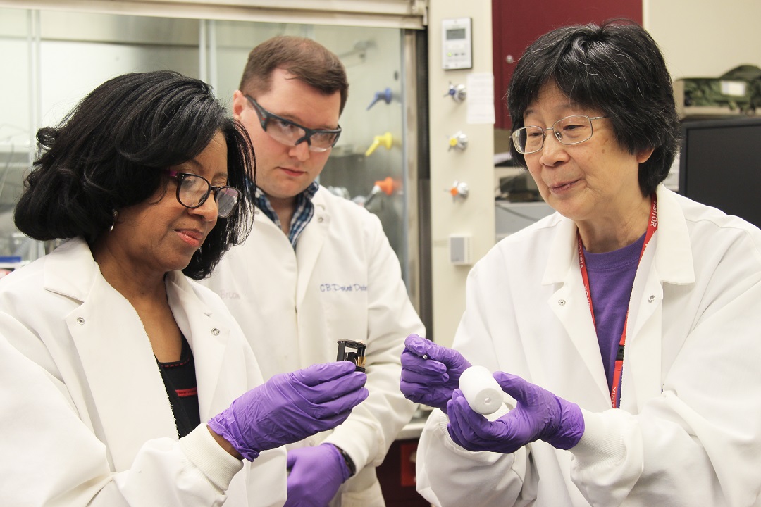 Army Senior Research Scientist for Chemistry Dr. Patricia McDaniel works with research scientists Brian Hauck and Janet Jensen to explore chemical and biological detection technologies that can be integrated into microsensor capabilities.