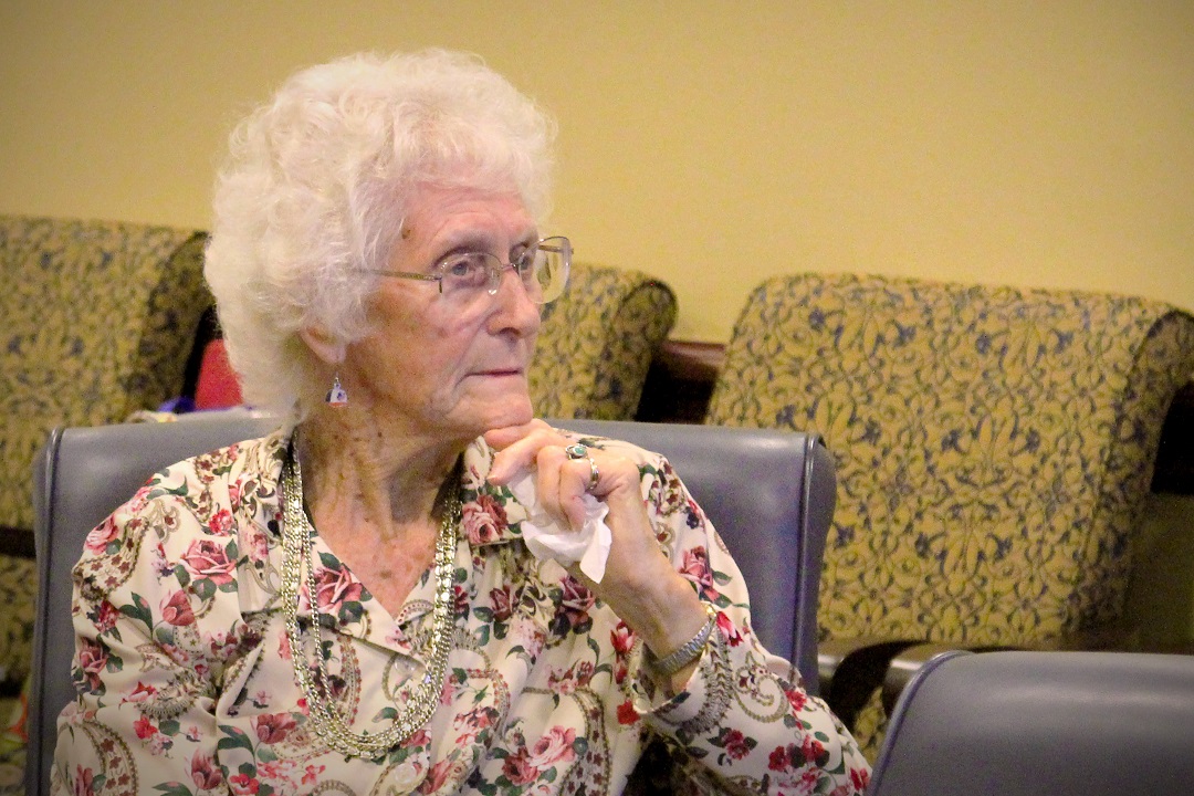 Cecilia Lesser, a Gold Star wife, looks on as historians share documented stories of her late husband’s time in the military during her visit to APG South on August 23, 2023 as a guest of DEVCOM CBC Director Michael Bailey. (U.S. Army photo by Ellie White)